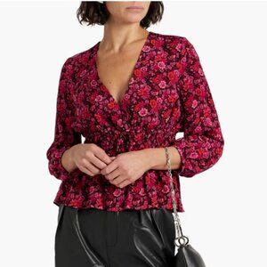 $395 DEREK LAM 10 CROSBY 
Gathered pink black floral-print crepe de chine top